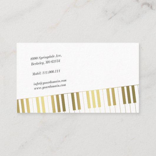 Muziekleraar | Stijlvolle Golden Piano Keys Visitekaartje (Achterkant)