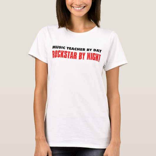 Muziekleraar tegen dag Rockstar nacht T-shirt (Voorkant)