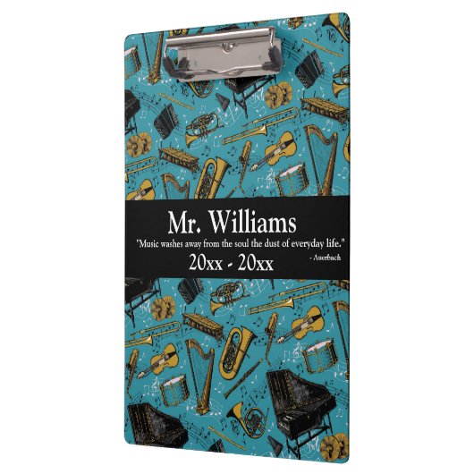 Muziekleraar, terug naar school, instrumenten klembord (Links)