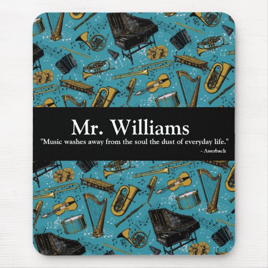 Muziekleraar, terug naar school, instrumenten muismat (Voorkant)