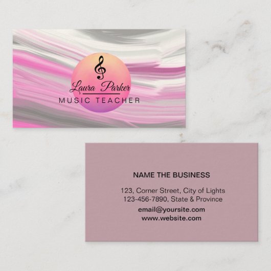 Muziekleraar Treble Note roze Sound Waves Visitekaartje (Voorkant / Achterkant)
