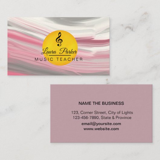 Muziekleraar Treble Note roze Sound Waves Visitekaartje (Voorkant / Achterkant)