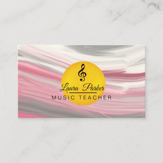 Muziekleraar Treble Note roze Sound Waves Visitekaartje (Voorkant)