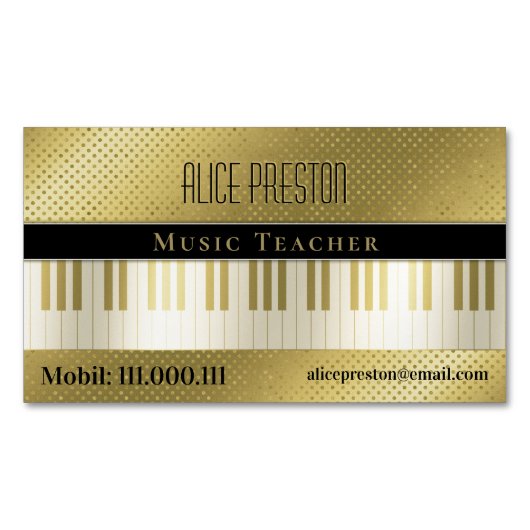 Muziekleraar | Unieke gouden polka stippen Magnetisch Visitekaartje (Voorkant)