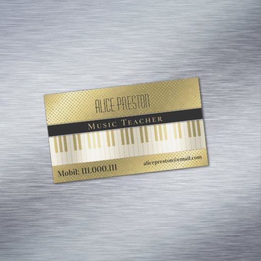 Muziekleraar | Unieke gouden polka stippen Magnetisch Visitekaartje (Voorbeeld)