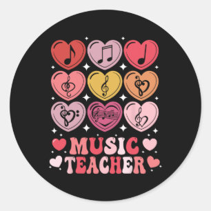 Muziekleraar Valentijnsdag Muzieknoden Harten Ronde Sticker