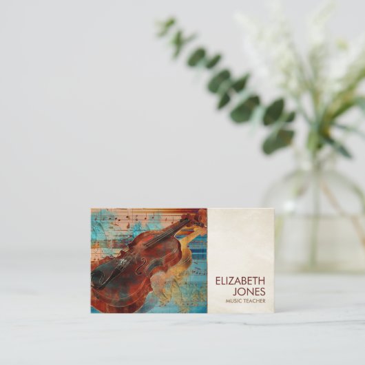 Muziekleraar Violin Art Collage - gemengde media Visitekaartje (Staand voorkant)