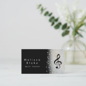 Muziekleraar Zilveren Schaduw Faux Glitter Visitekaartje (Staand voorkant)