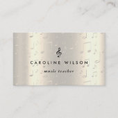 Muziekleraar Zwart Treble Clef op Faux Metal Visitekaartje (Voorkant)