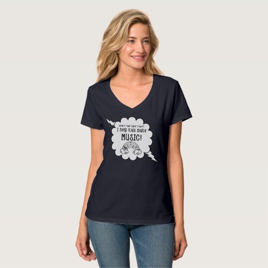 Muziekleraren T-Shirt "Wat is je superkracht?" (Voorkant volledig)