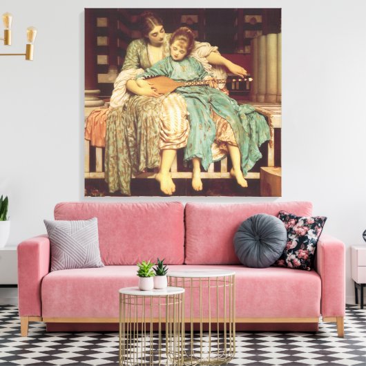Muziekles van Lord Frederic Leighton Canvas Afdruk (Insitu (Woonkamer))