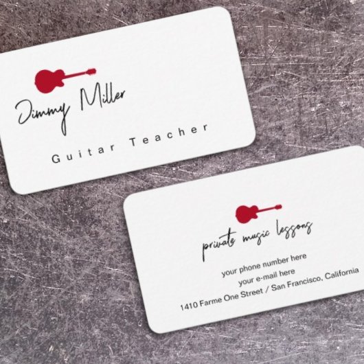 Muzieklessen Rode gitaar Visitekaartje