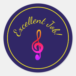 Muzieklessen Treble Clef Reward Navy Blue Ronde Sticker