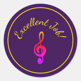 Muzieklessen Treble Clef Reward Paarse Ronde Sticker