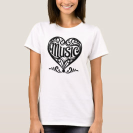 Muziekliefhebber Elegant Scrolled Heart voor muzik T-shirt