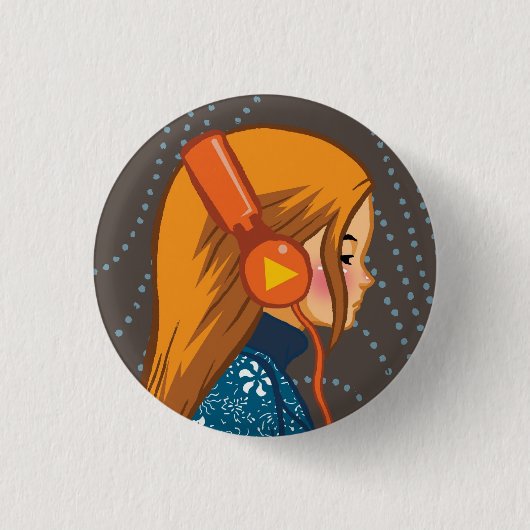 Muziekliefhebber (hoofdtelefoon meisje) Button (Voorkant)