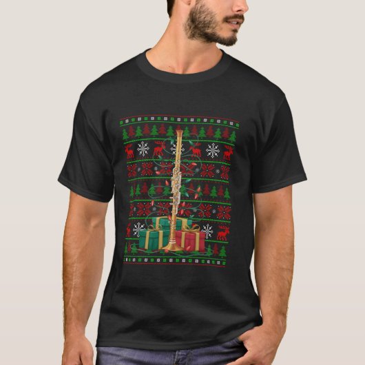 Muziekliefhebber Xmas Lights Ugly Musical Fluit Ke T-shirt (Voorkant)