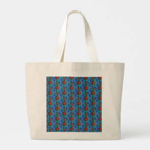 Muziekliefhebbers met een muzieknotatie blauw, roo grote tote bag