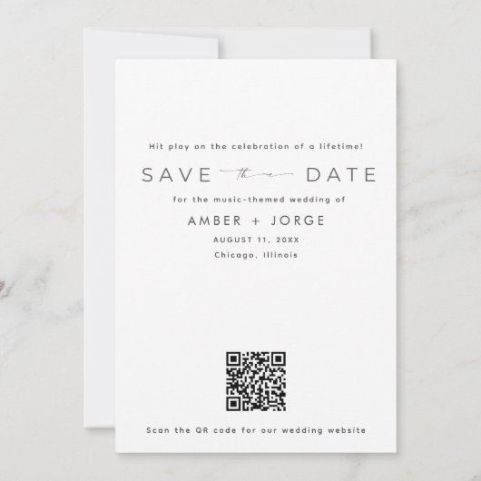 Muziekliefhebbers QR Code Trouwfoto Opslaan van de Save The Date (Achterkant)