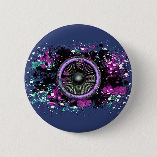 Muziekluidspreker en gesplatterde verf ronde button 5,7 cm (Voorkant)