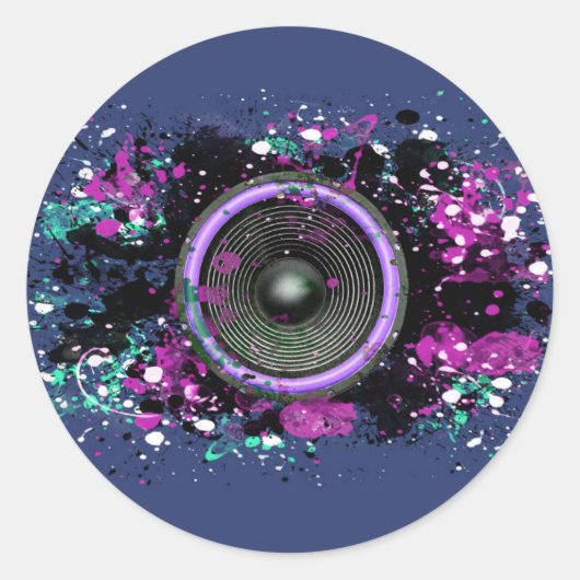 Muziekluidspreker en gesplatterde verf ronde sticker (Voorkant)