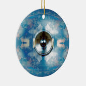 Muziekluidspreker en troebel blauw luchtruim keramisch ornament (Rechts)