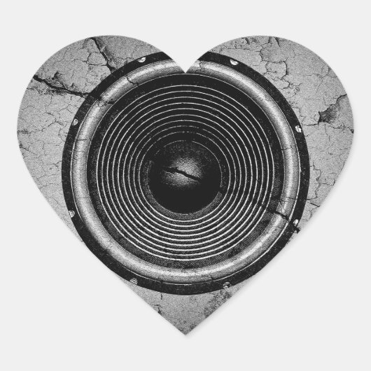 Muziekluidspreker op een gekraakte muur hart sticker (Voorkant)