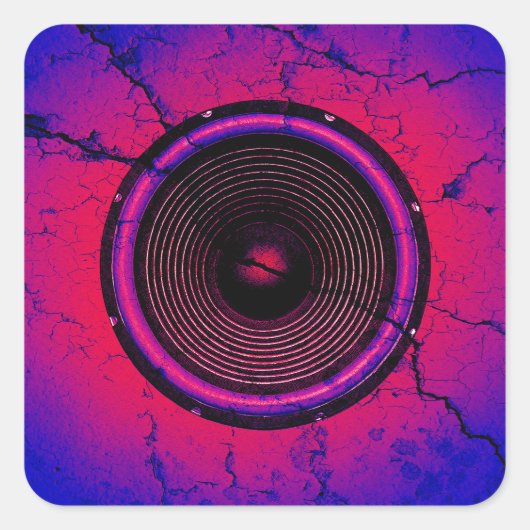 Muziekluidspreker op een gekraakte muur vierkante sticker (Voorkant)