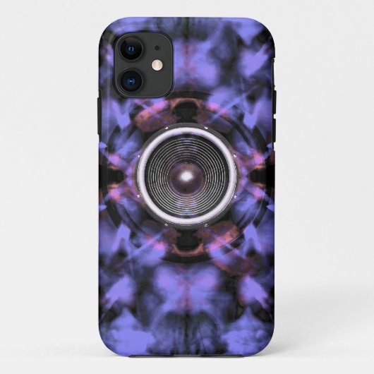 Muziekluidspreker op een paarse achtergrond Case-Mate iPhone case (Achterkant)