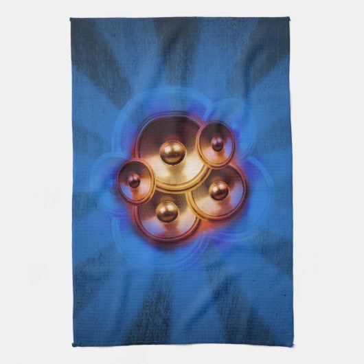 Muziekluidsprekers en blauw uitbarsting theedoek (Verticaal)