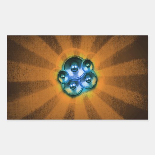 Muziekluidsprekers en oranje uitbarsting rechthoekige sticker (Voorkant)