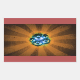 Muziekluidsprekers en oranje uitbarsting rechthoekige sticker