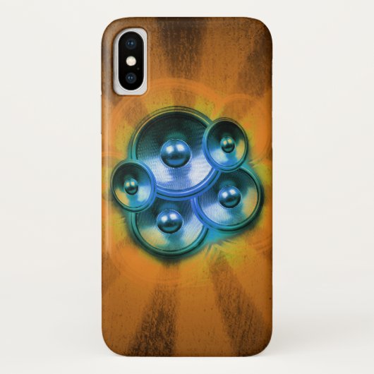 Muziekluidsprekers en oranje zonneschijn Case-Mate iPhone case (Achterkant)