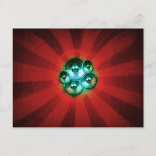 Muziekluidsprekers en rode zonnebrand briefkaart