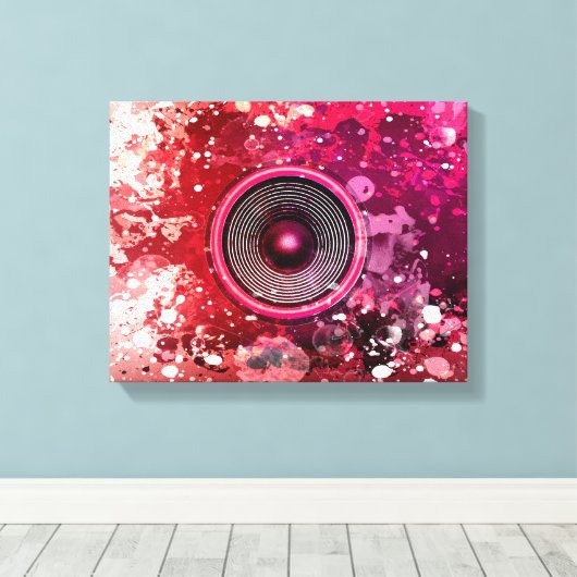 Muziekluidsprekers en verfsplatters canvas afdruk (Insitu (Houten vloer))