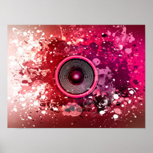Muziekluidsprekers en verfsplatters poster