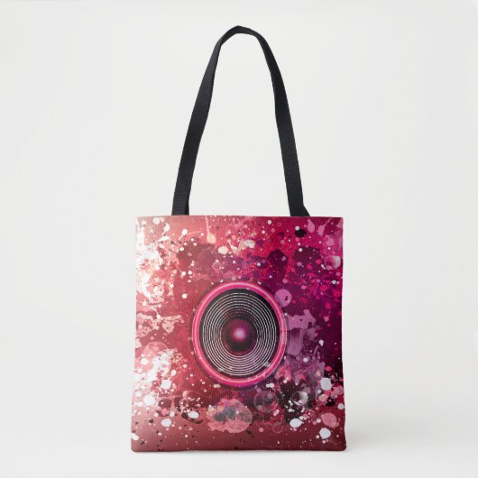 Muziekluidsprekers en verfsplatters tote bag (Voorkant)