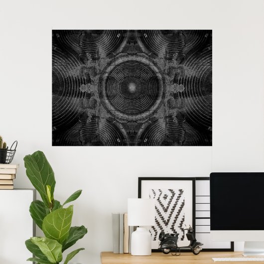 Muziekluidsprekers op een gekraakte muur poster (Thuiskantoor)