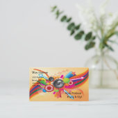 Muziekluidsprekers, sterren, regenboog visitekaartje (Staand voorkant)