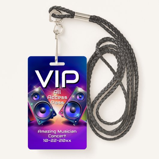 Muziekluidsprekers VIP All Access Custom Concert B Badge (Voorkant met draagriem)