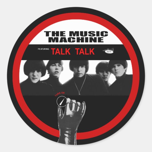 Muziekmachine: Aanzetten Ronde Sticker (Voorkant)