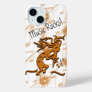 Muziekmaker Kokopelli met muzieknotities iPhone 15 Case