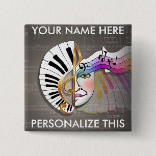 Muziekmasker PINS Vierkante Button 5,1 Cm