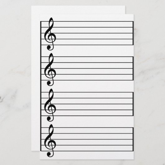 Muziekmedewerkers Treble G Clef Black en White led Briefpapier (Voorkant / Achterkant)