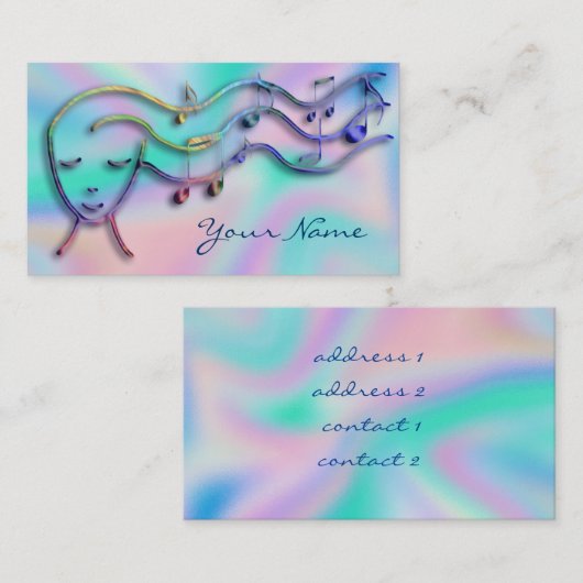 Muziekmeisje op faux iriserende achtergrond visitekaartje (Voorkant / Achterkant)