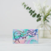 Muziekmeisje op faux iriserende achtergrond visitekaartje (Staand voorkant)