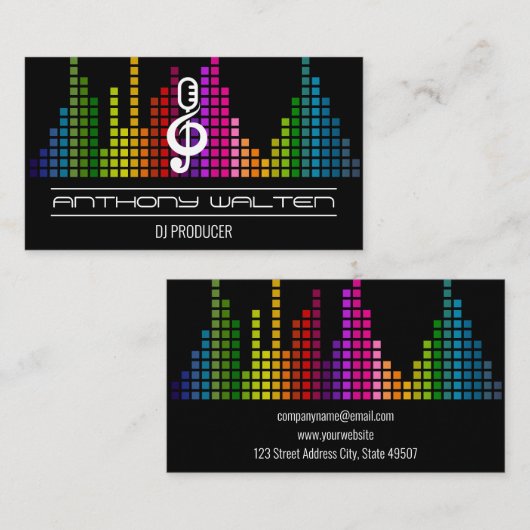 Muziekmicrofoon Logo | kleurrijke equalizer Visitekaartje (Voorkant / Achterkant)