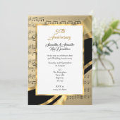 Muziekmotief gouden huwelijksjubileum kaart (Staand voorkant)