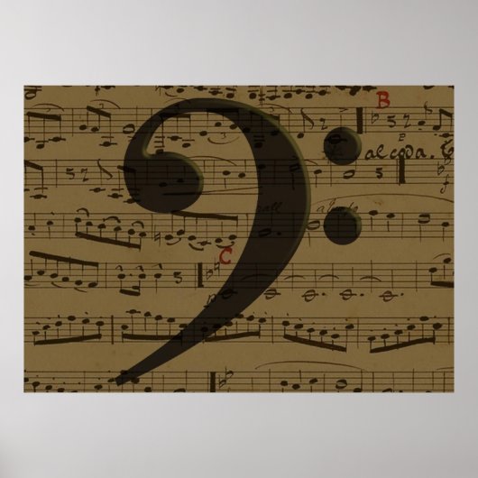 Muziekmuziek in Musical Bass Clef sheet Poster (Voorkant)