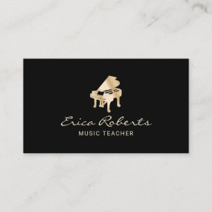Muziekmuziek in Musical Gold Piano Logo Plain Blac Visitekaartje